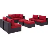 Convene 8 Piece Outdoor Patio Sectional Set in Espresso w/ Red Cushions