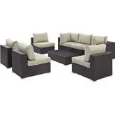 Convene 8 Piece Outdoor Patio Sectional Set in Espresso w/ Beige Cushions