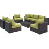 Convene 8 Piece Outdoor Patio Sectional Set in Espresso w/ Peridot Cushions