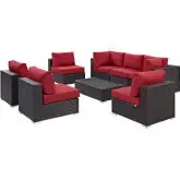 Convene 8 Piece Outdoor Patio Sectional Set in Espresso w/ Red Cushions