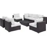 Convene 8 Piece Outdoor Patio Sectional Set in Espresso w/ White Cushions