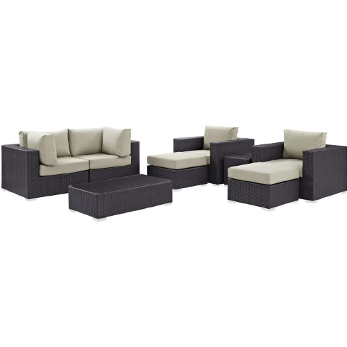 Convene 8 Piece Outdoor Patio Sectional Set in Espresso w/ Beige Cushions