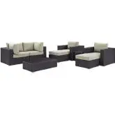 Convene 8 Piece Outdoor Patio Sectional Set in Espresso w/ Beige Cushions