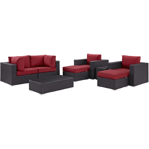 Convene 8 Piece Outdoor Patio Sectional Set in Espresso w/ Red Cushions