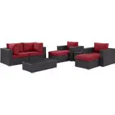 Convene 8 Piece Outdoor Patio Sectional Set in Espresso w/ Red Cushions