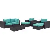 Convene 8 Piece Outdoor Patio Sectional Set in Espresso w/ Turquoise Cushions