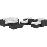 Convene 8 Piece Outdoor Patio Sectional Set in Espresso w/ White Cushions