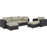 Convene 6 Piece Outdoor Patio Sectional Set in Espresso w/ Beige Cushions