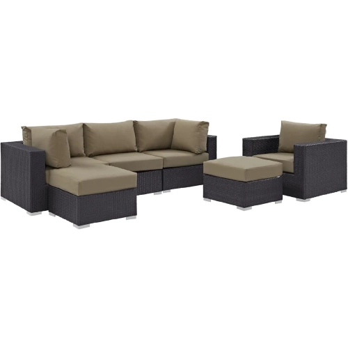 Convene 6 Piece Outdoor Patio Sectional Set in Espresso w/ Mocha Cushions