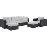 Convene 6 Piece Outdoor Patio Sectional Set in Espresso w/ White Cushions