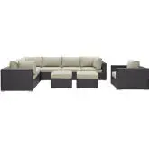 Convene 9 Piece Outdoor Patio Sectional Set in Espresso w/ Beige Cushions