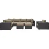 Convene 9 Piece Outdoor Patio Sectional Set in Espresso w/ Mocha Cushions