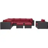 Convene 9 Piece Outdoor Patio Sectional Set in Espresso w/ Red Cushions