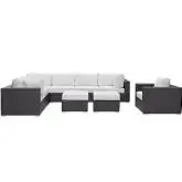 Convene 9 Piece Outdoor Patio Sectional Set in Espresso w/ White Cushions