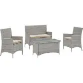 Bridge Outdoor Patio Loveseat & Arm Chair Set in Light Gray w/ Beige Cushions