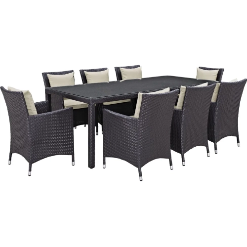 Convene 9 Piece Outdoor Patio Dining Set in Espresso w/ Beige Cushions