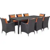 Convene 9 Piece Outdoor Patio Dining Set in Espresso w/ Orange Cushions