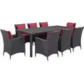 Convene 9 Piece Outdoor Patio Dining Set in Espresso w/ Red Cushions