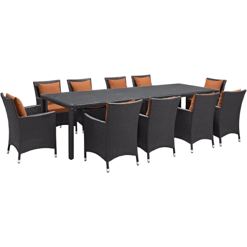 Convene 11 Piece Outdoor Patio Dining Set in Espresso w/ Orange Cushions