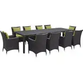 Convene 11 Piece Outdoor Patio Dining Set in Espresso w/ Peridot Cushions