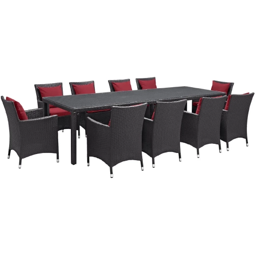 Convene 11 Piece Outdoor Patio Dining Set in Espresso w/ Red Cushions