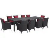 Convene 11 Piece Outdoor Patio Dining Set in Espresso w/ Red Cushions