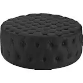 Amour Ottoman in All Over Tufted Black Leatherette