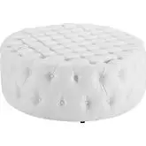 Amour Ottoman in All Over Tufted White Leatherette