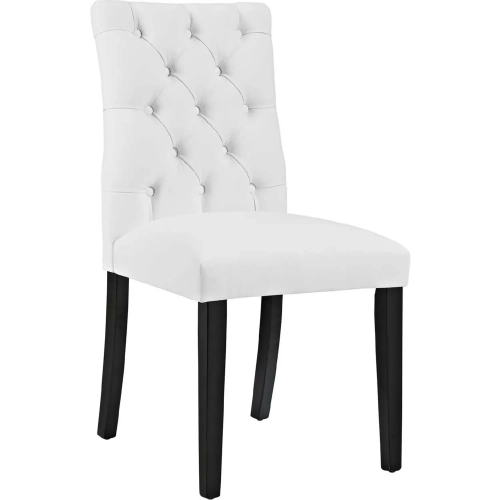 Duchess Dining Chair in Tufted White Vegan Leather on Wood Legs