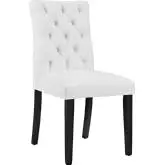 Duchess Dining Chair in Tufted White Vegan Leather on Wood Legs