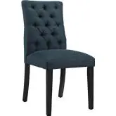 Duchess Dining Chair in Tufted Azure Fabric on Wood Legs