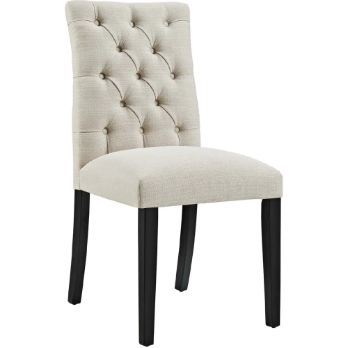 Duchess Dining Chair in Tufted Beige Fabric on Wood Legs