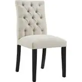 Duchess Dining Chair in Tufted Beige Fabric on Wood Legs