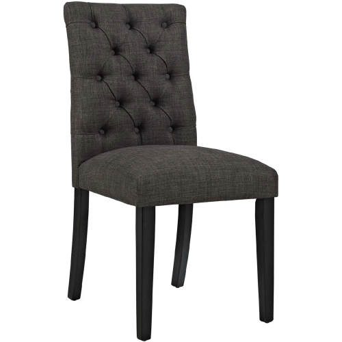 Duchess Dining Chair in Tufted Brown Fabric on Wood Legs