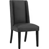 Baron Dining Chair in Black Vegan Leather with Nailhead Trim & Wood Legs