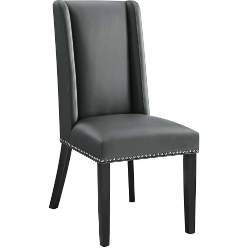 Baron Dining Chair in Gray Vegan Leather w/ Nailhead