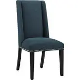 Baron Dining Chair in Azure Fabric with Nailhead Trim on Wood Legs