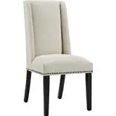 Baron Dining Chair in Beige Fabric w/ Nailhead Trim on Wood Legs