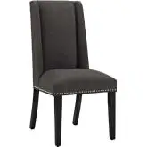 Baron Dining Chair in Brown Fabric w/ Nailhead Trim on Wood Legs