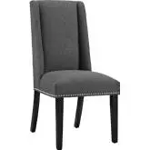 Baron Dining Chair in Gray Fabric with Nailhead Trim on Wood Legs