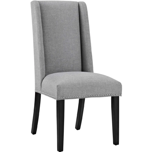 Baron Dining Chair in Light Gray Fabric w/ Nailhead Trim on Wood Legs