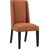 Baron Dining Chair in Orange Fabric w/ Nailhead Trim on Wood Legs