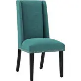 Baron Dining Chair in Teal Fabric w/ Nailhead Trim on Wood Legs