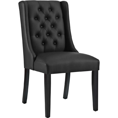 Baronet Button Tufted Leatherette Dining Chair in Black on Wood Legs