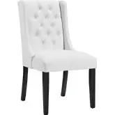 Baronet Dining Chair in Tufted Leatherette in White on Wood Legs