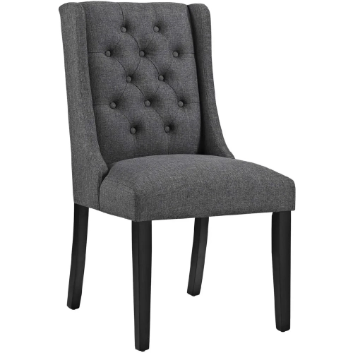 Baronet Dining Chair in Tufted Fabric in Gray on Wood Legs