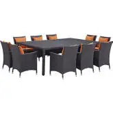 Convene 11 Piece Outdoor Patio Dining Set in Espresso w/ Orange Cushions