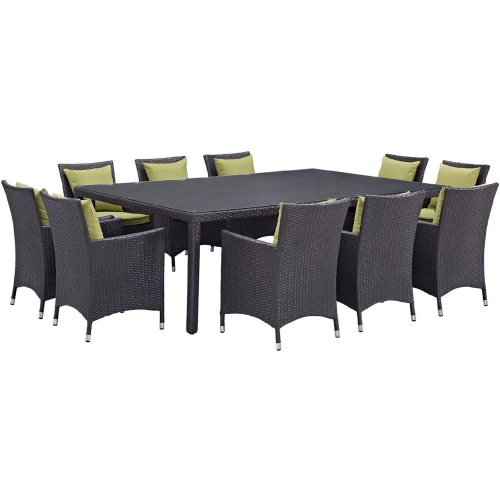 Convene 11 Piece Outdoor Patio Dining Set in Espresso w/ Peridot Cushions