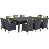 Convene 11 Piece Outdoor Patio Dining Set in Espresso w/ Peridot Cushions