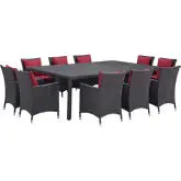 Convene 11 Piece Outdoor Patio Dining Set in Espresso w/ Red Cushions